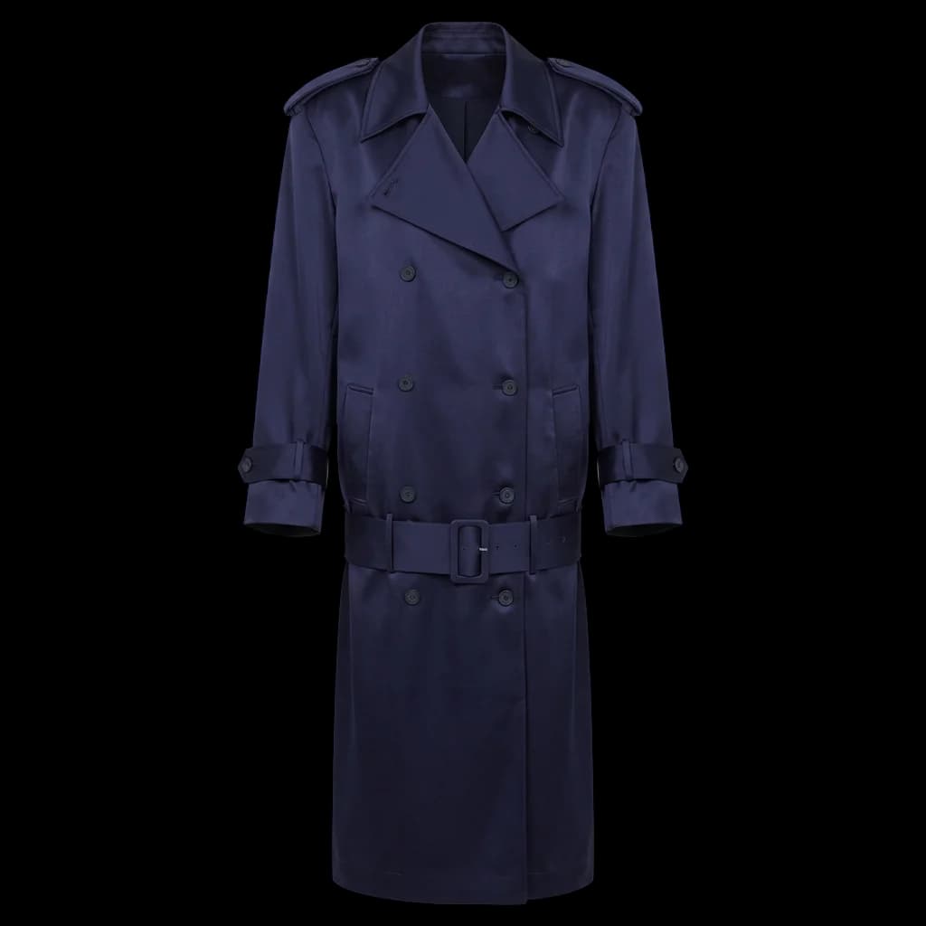Trench Coat With Low Belt in Double Face Satin